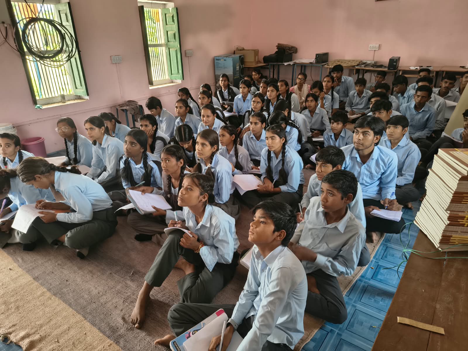 Students following the classroom conversation